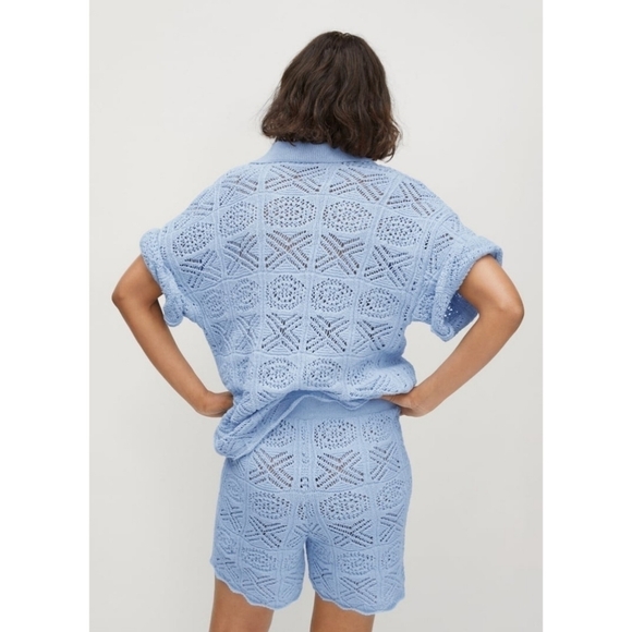 NWT Mango Blue Bohemian Crochet Cova Co Ord Set Sweater Shorts XL - Picture 4 of 13